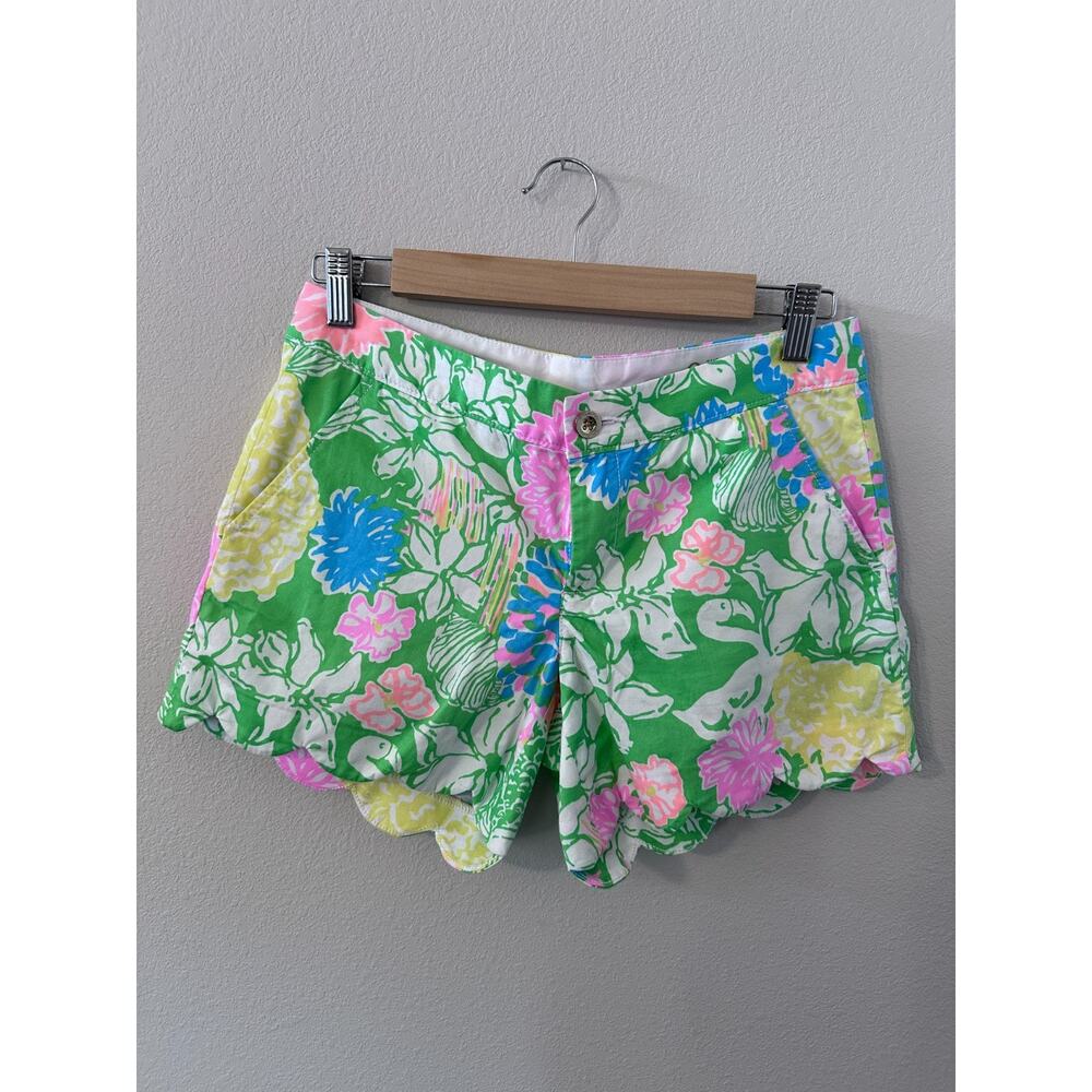 Lilly Pulitzer 5" Inseam Buttercup Scallop Hem Shorts Pink Green Print Size 2
